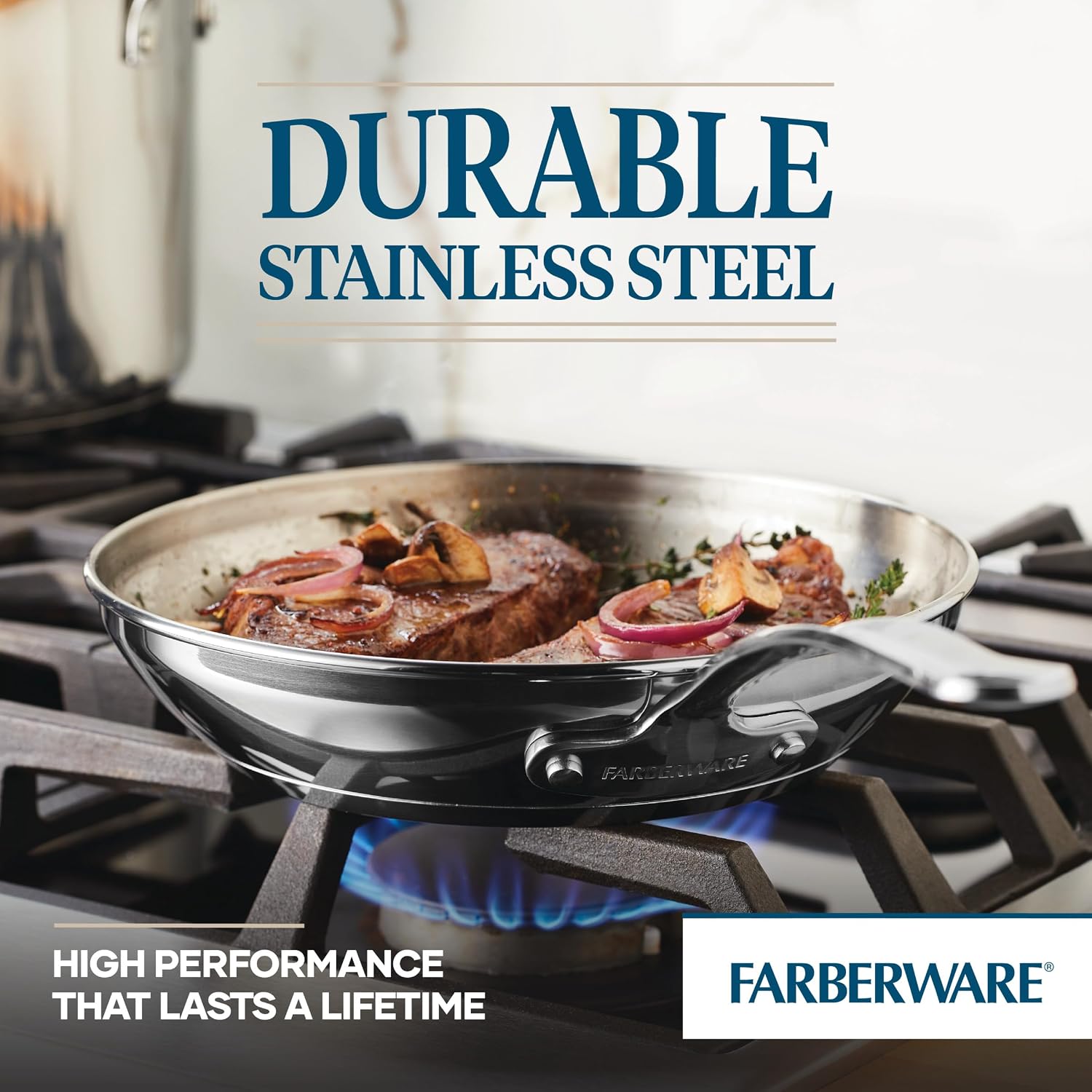 Farberware Millennium Stainless Steel Pots and Pans Set, 10-Piece Induction Cookware Set, Silver