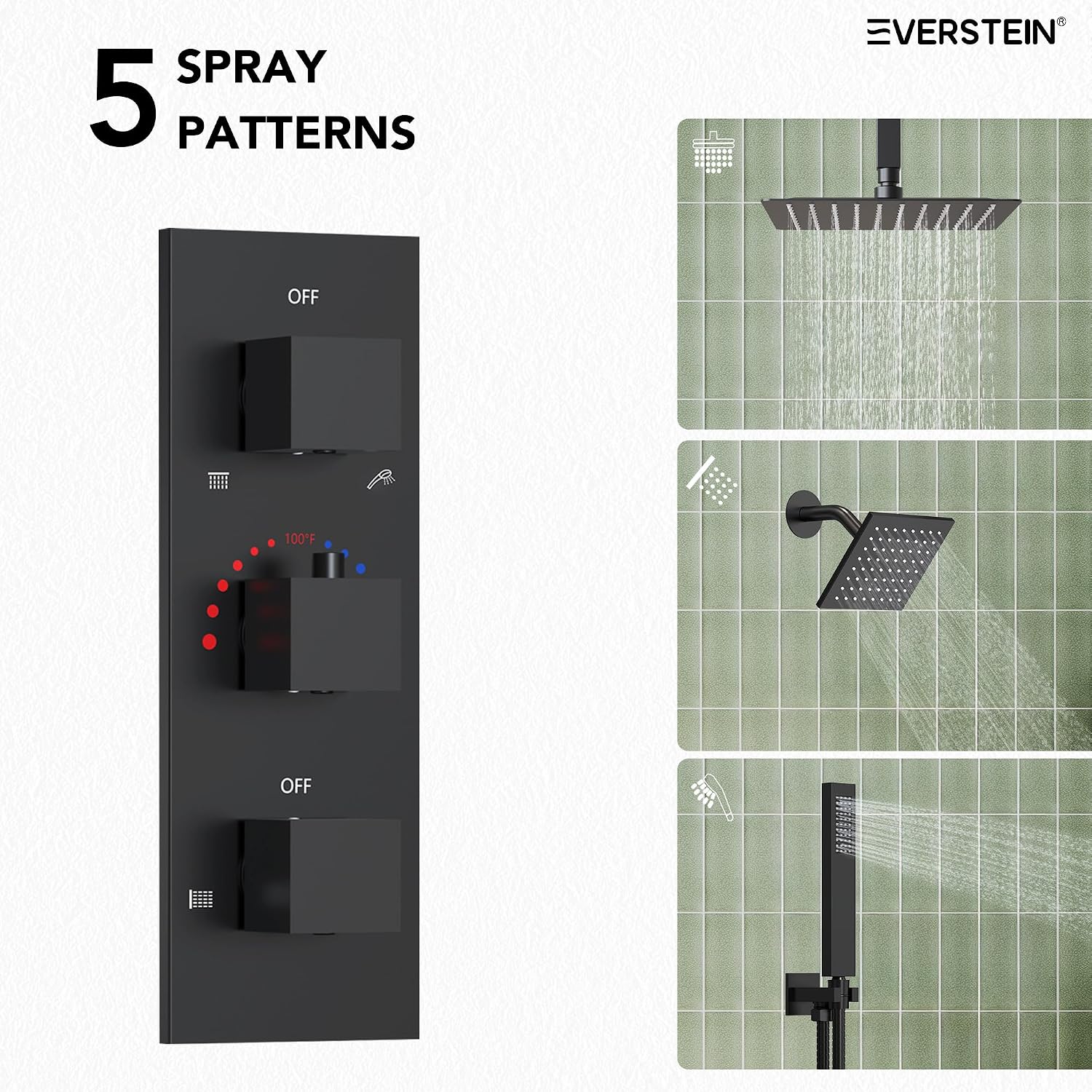 12' Ceiling Mount Dual Rainfall Shower Head System with Handheld Spray, Bathroom Shower Set with Valve (Matte Black)