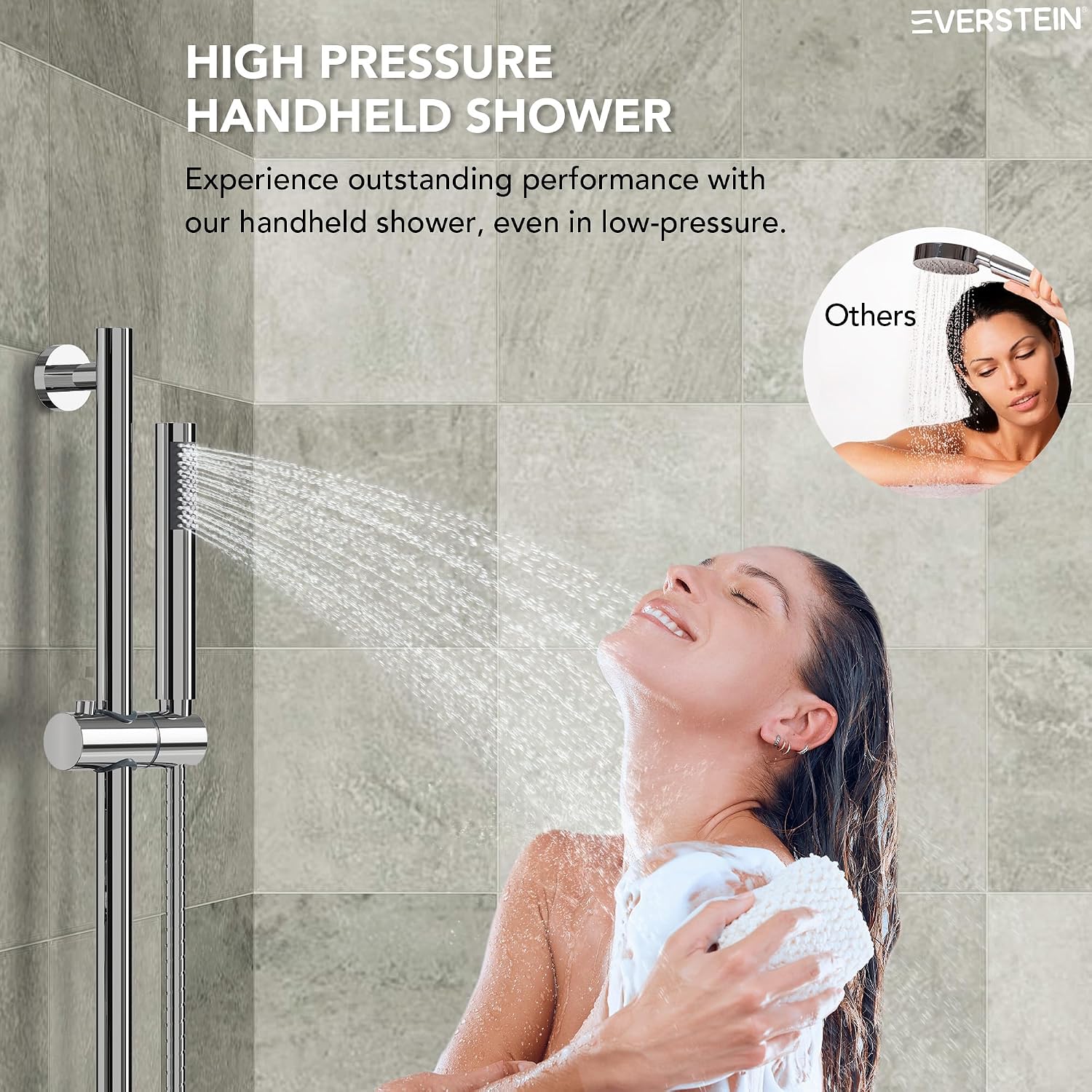 Wall Mount 10' High-Pressure Rainfall Shower Faucet with Slide Bar, Dual Rainfall Shower Head System with Valve (Polished Chrome)