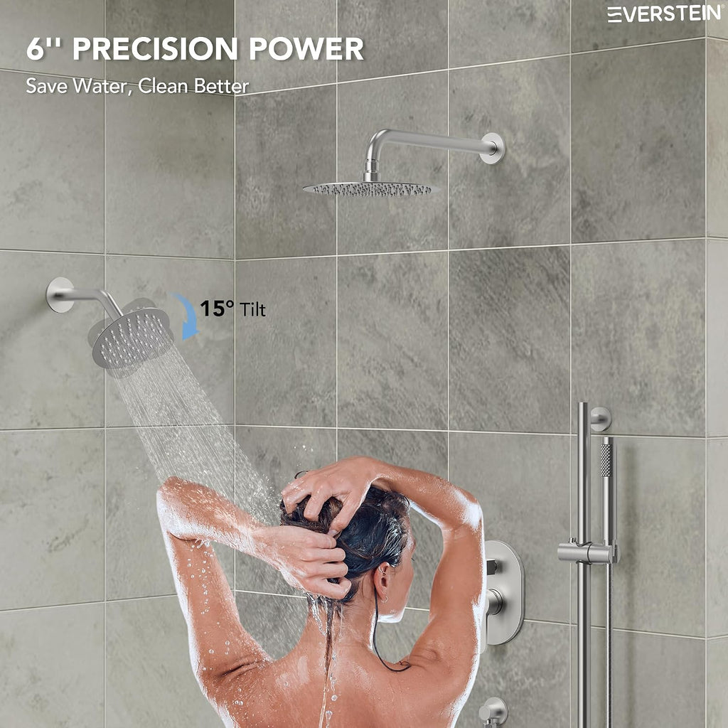Wall Mount 10' High-Pressure Rainfall Shower Faucet with Slide Bar, Dual Rainfall Shower Head System with Valve (Brushed Nickel)