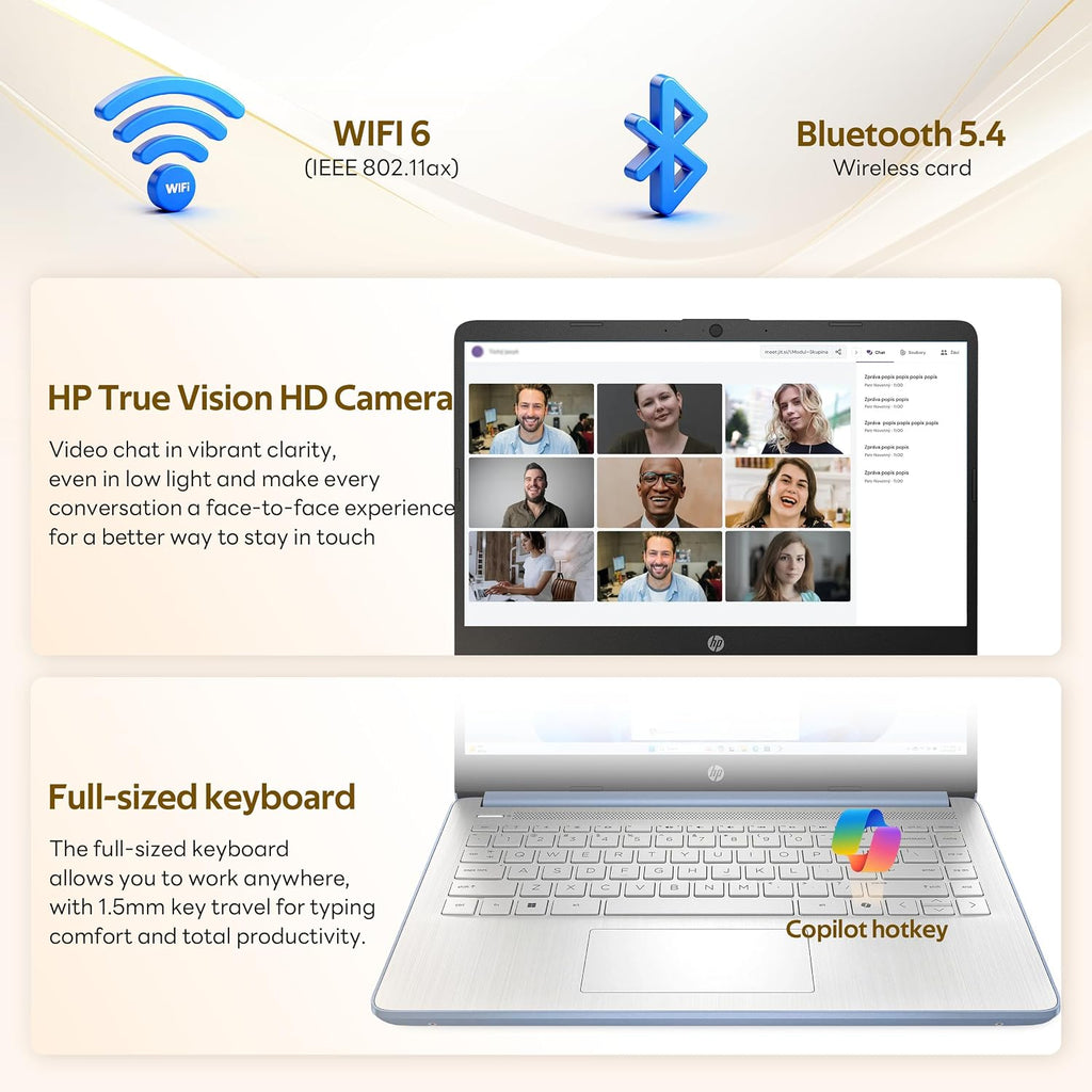 HP Flagship 14' HD Student&Business Laptop with AI Copilot, 13th Gen Intel 4-Core, 16GB RAM, 256GB Storage (128GB UFS + 128GB Docking Station), 1 Year Office 365, 720p Webcam, Win 11, Sky Blue