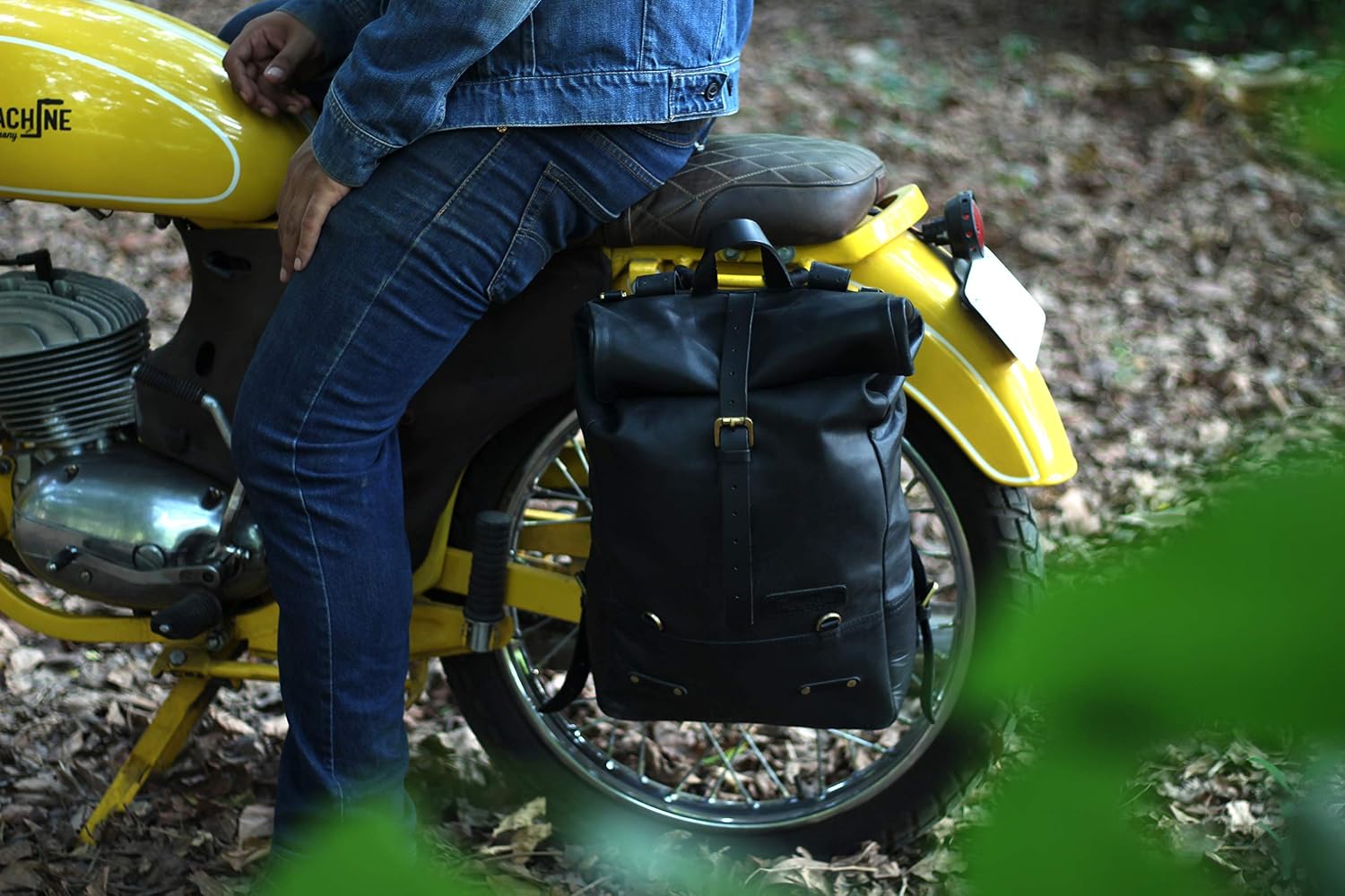 Trip Machine Company Full Grain Leather Roll Top Motorcycle Backpack Pannier – Quick Mount 15L Waterproof Laptop Bag (Black)