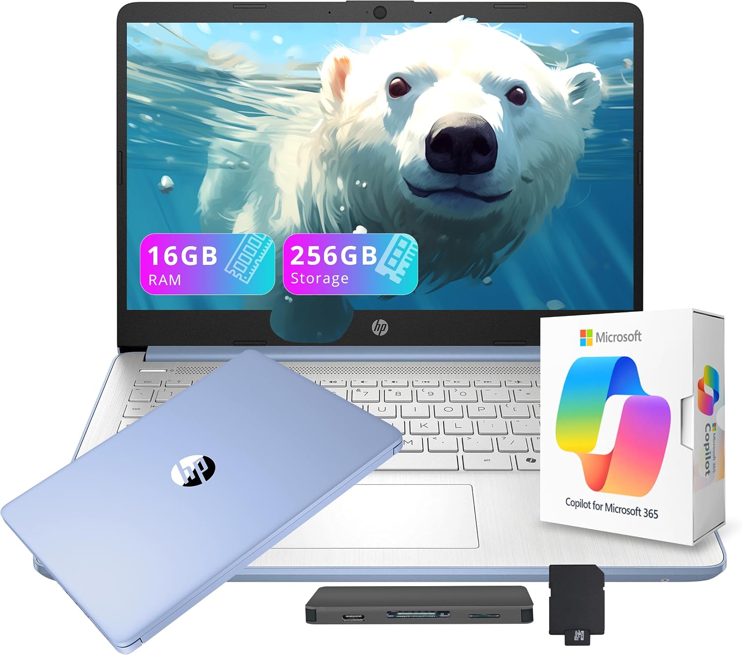 HP Flagship 14' HD Student&Business Laptop with AI Copilot, 13th Gen Intel 4-Core, 16GB RAM, 256GB Storage (128GB UFS + 128GB Docking Station), 1 Year Office 365, 720p Webcam, Win 11, Sky Blue