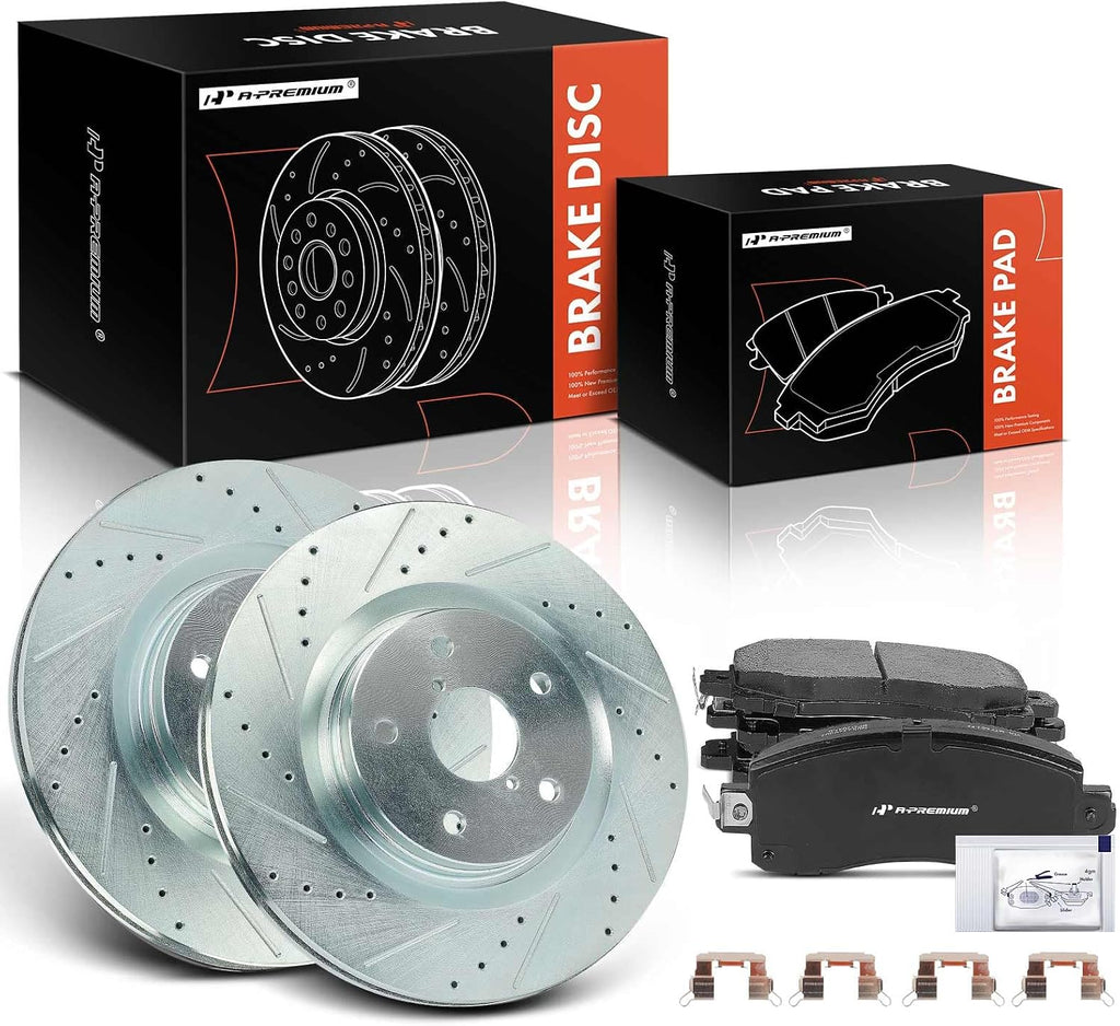 A-Premium 12.40 inch (315mm) Front Drilled and Slotted Disc Brake Rotors + Ceramic Pads Kit Compatible with Select Subaru Models - Forester 2019 2020 2021, 6-PC Set