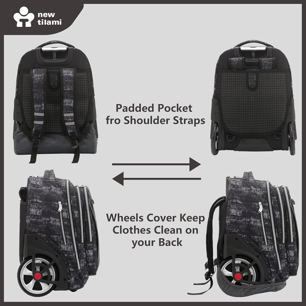 NEW TILAMI 20' Rolling Backpack for Teens Adults, Climbing Stairs Waterproof Backpack with Wheels for School Business Trave Camping with Laptop Compartment, Fit 17 Inch Laptop, Grey Mosaic
