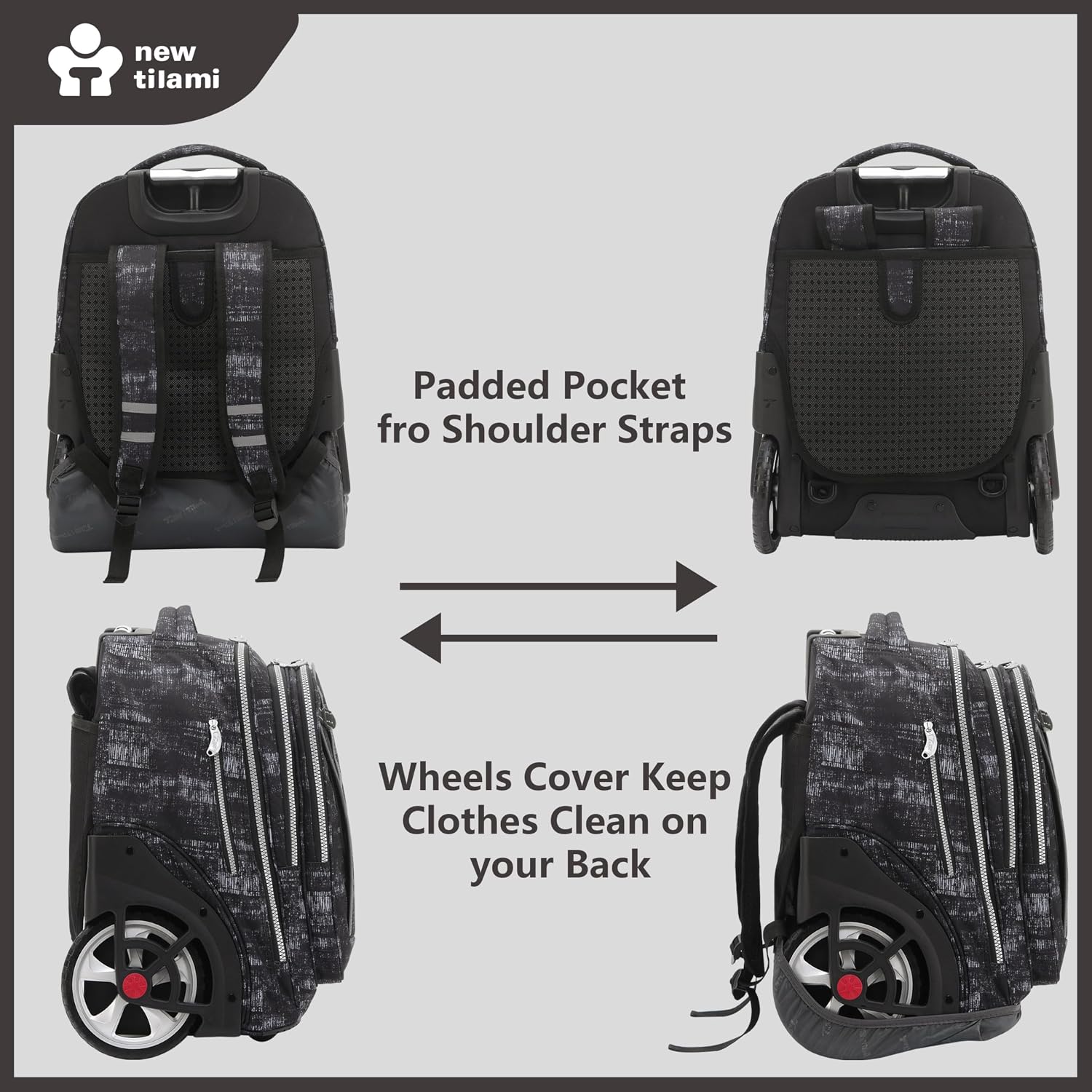 NEW TILAMI 20' Rolling Backpack for Teens Adults, Climbing Stairs Waterproof Backpack with Wheels for School Business Trave Camping with Laptop Compartment, Fit 17 Inch Laptop, Grey Mosaic