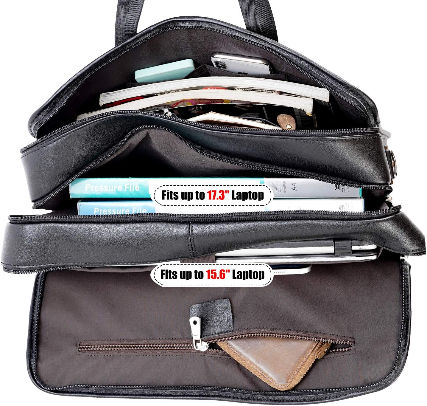 Men's Full Grain Leather Briefcase Large 17 Inch Business Travel Laptop Messenger Bag Tote with YKK Metal Zippers