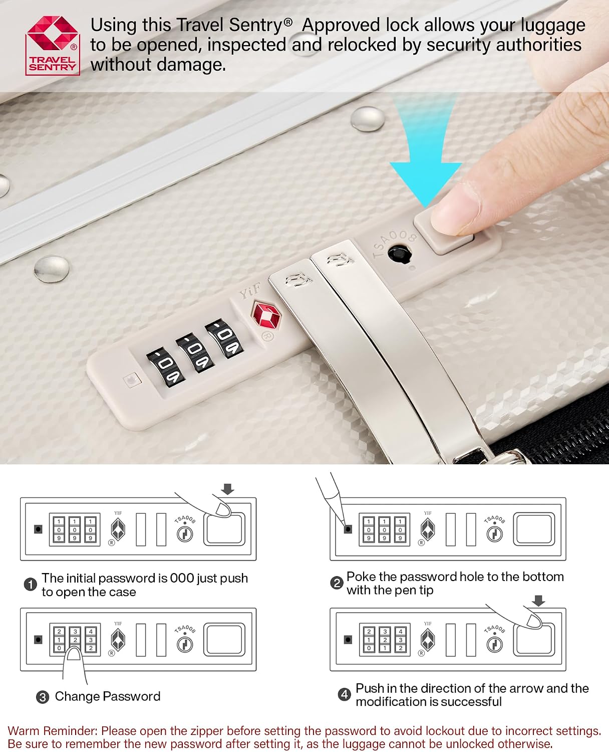 Hanke 26 Inch Large Luggage Suitcase Top Opening Aluminum Frame Travel Luggage Hard Shell Suitcases with Wheels for Woman Men.(Ivory white)