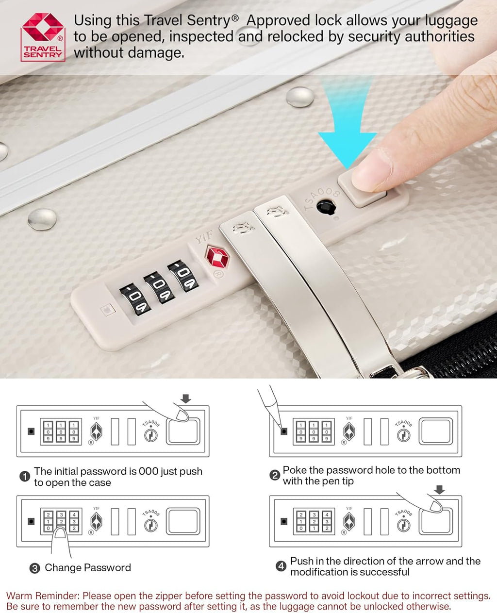 Hanke 20 Inch Carry On Luggage with Wheels PC Hard Shell Suitcase Top Opening Aluminum Frame Travel Luggage Suitcases for Woman Men Gifts.(Ivory White)