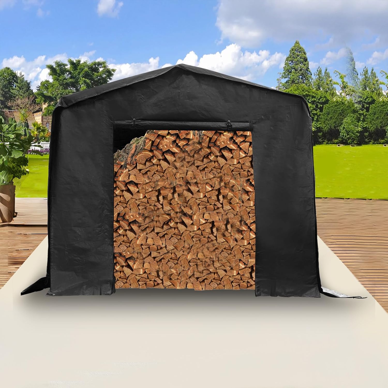 Outdoor Storage Shed 8'x8'x8', Portable Carport Shelter Garages with Metal Frame & Waterproof Cover – Heavy-Duty Carport Shelter for Motorcycle, Bike, Lawn Mower, Tools
