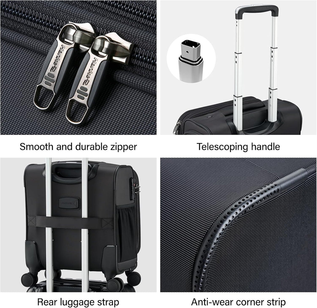 Hanke 16 Inch Underseat Carry On Luggage with Wheels Small Suitcase Softside Luggage Bags for Travel Lightweight Suitcases with Wheels Travel Luggage Personal Item for Men and Women(Dark Gray)