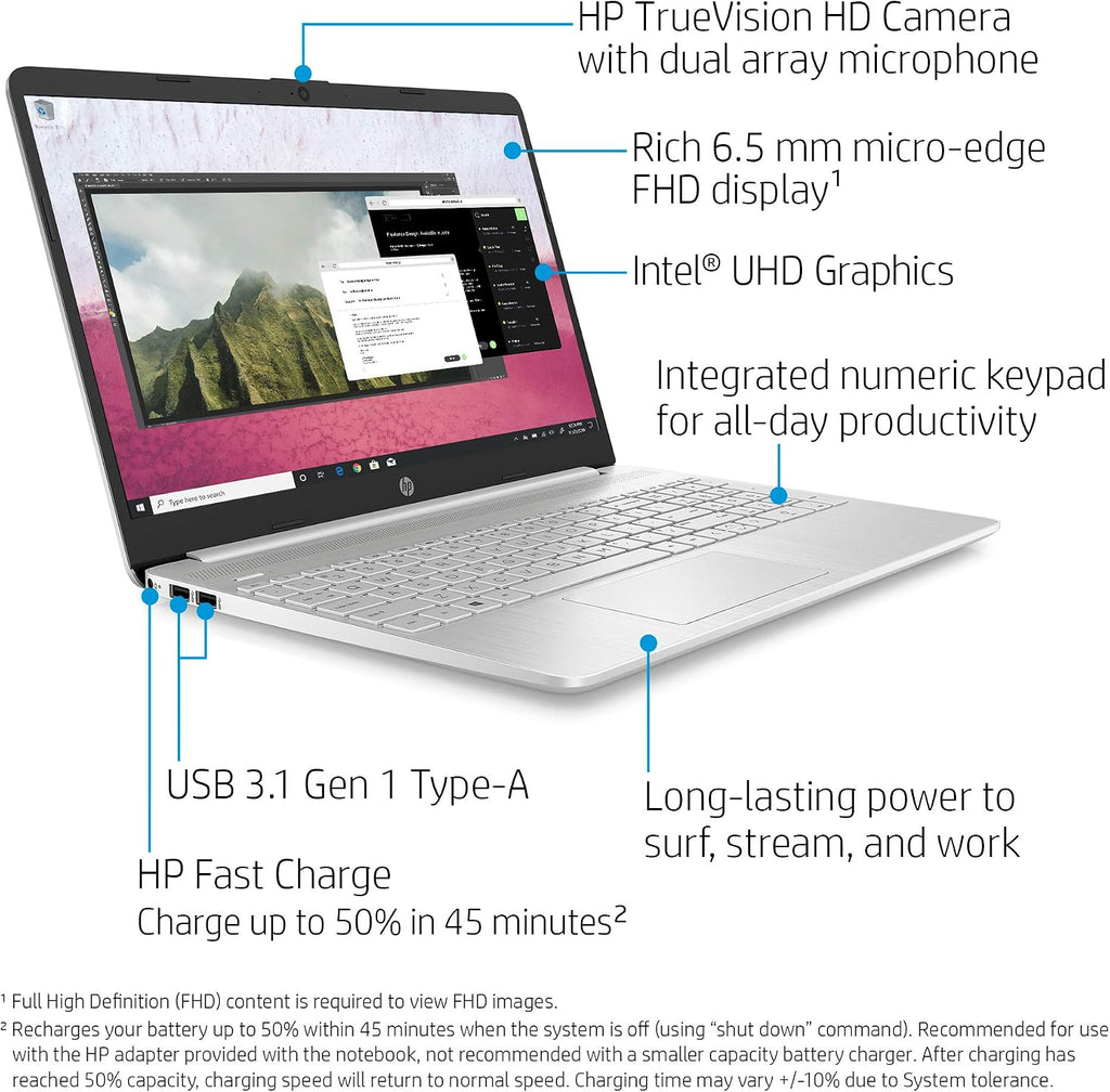 HP 15-dy1036nr 10th Gen Intel Core i5-1035G1, 15.6-Inch FHD Laptop, Natural Silver