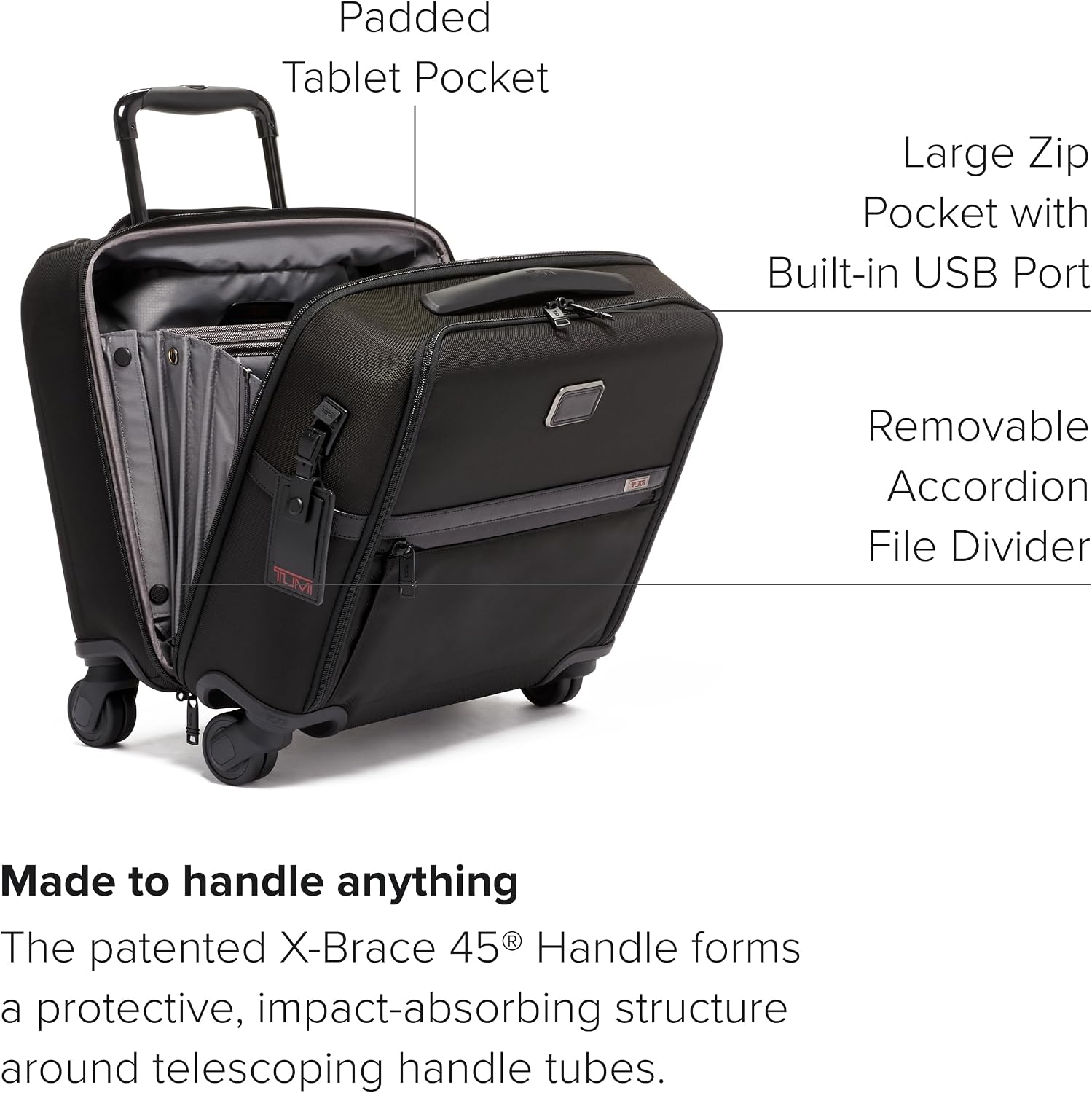 TUMI - Alpha Compact 4 Wheeled Brief - Rolling Carry On Briefcase. Laptop Bag for Commuting and Travel - Black