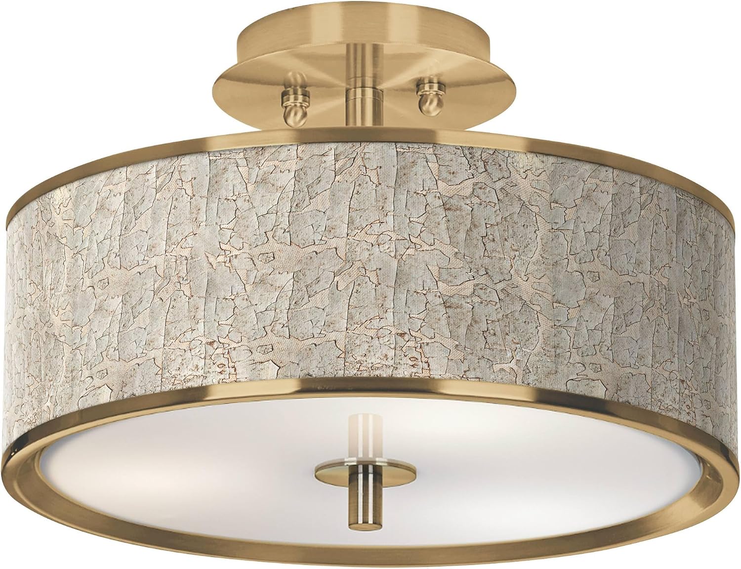 Giclee Glow 14' Rustic Semi Flush-Mount Ceiling Light Fixture Kitchen Foyer Hallway Drum Round Al Fresco Shade LED Silver Gold Finish Bedroom Bathroom Entryway Living Room Indoor Office Small