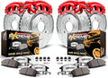 PowerStop Front and Rear Brake & Caliper Kit for Cadillac Escalade 2008-14 |Escalade ESV 2008-14 - Drilled & Slotted Disc Rotors + Z36 Brake Pads + Red-Powder Coated Calipers, KC2070-36