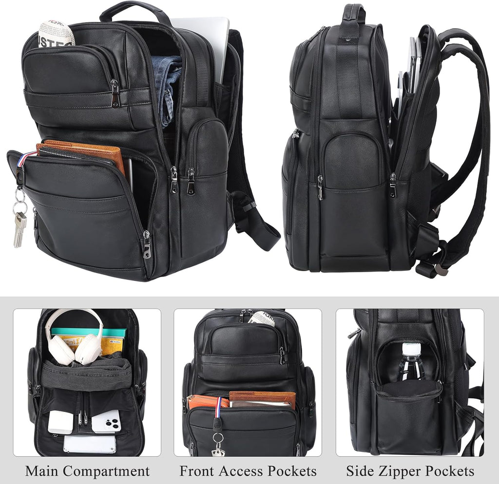 TIDING Men's Vintage Leather Backpack 15.6' Laptop Bag Large Capacity Business Travel Hiking Shoulder Daypacks