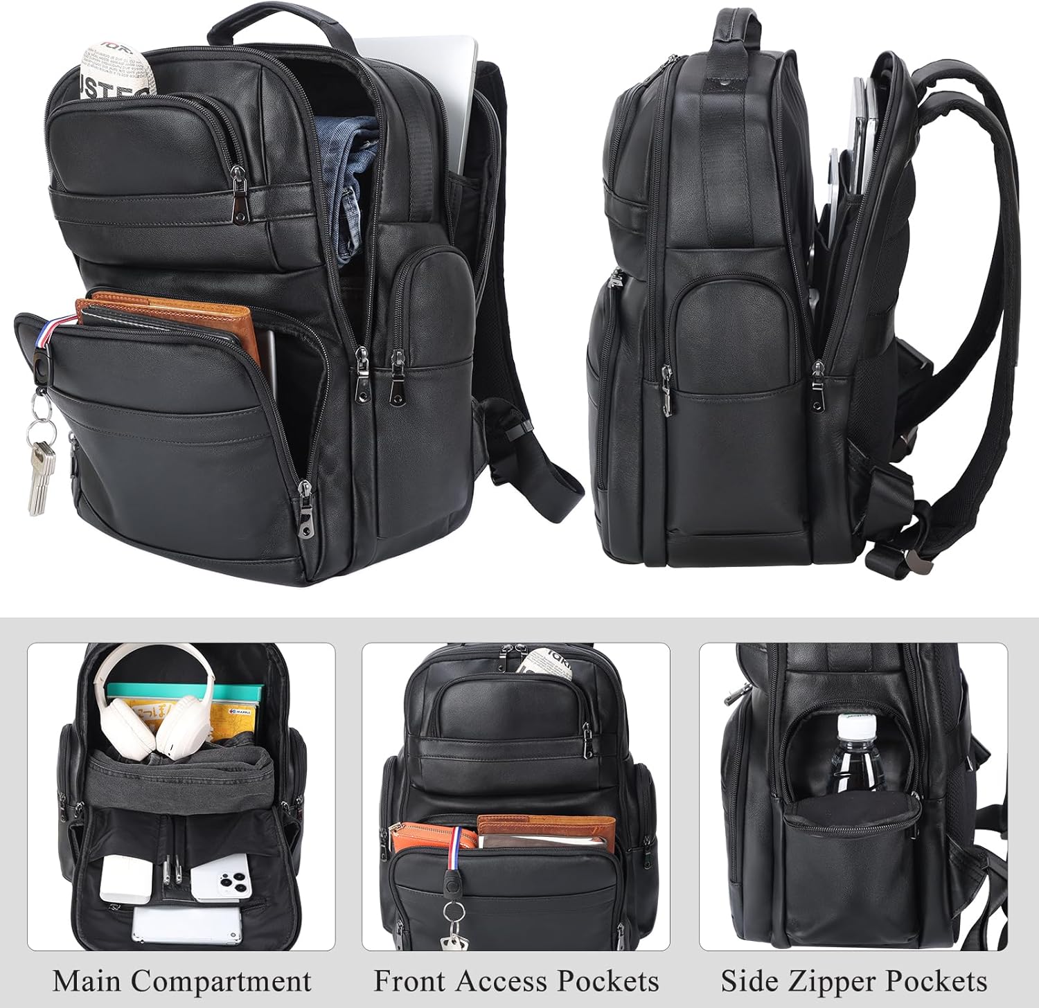TIDING Men's Vintage Leather Backpack 15.6' Laptop Bag Large Capacity Business Travel Hiking Shoulder Daypacks