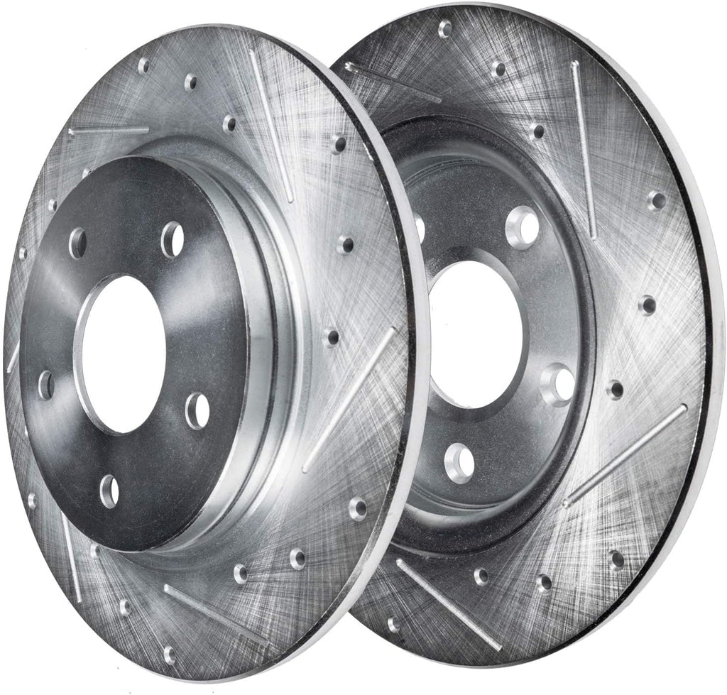 Detroit Axle - Brake Kit for 2019 Nissan Altima, Drilled and Slotted Disc Brake Rotors Ceramic Brakes Pads with Hardware Replacement : 11.65' inch Front and 11.02' inch Solid Rear Rotor