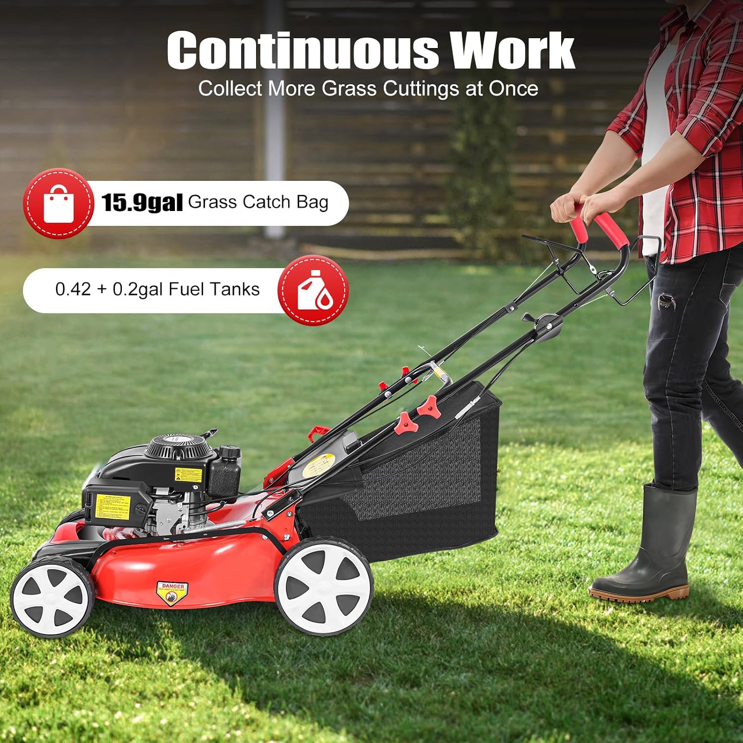 Self Propelled Lawn Mower, 4 Stroke 4000W Engine Weed Wacker Self Propelled Gas Powered Lawn Mowerwith 8 Gear Adjustable Height 3 in 1 Push Lawnmower with Bagging, for Lawn Weeding