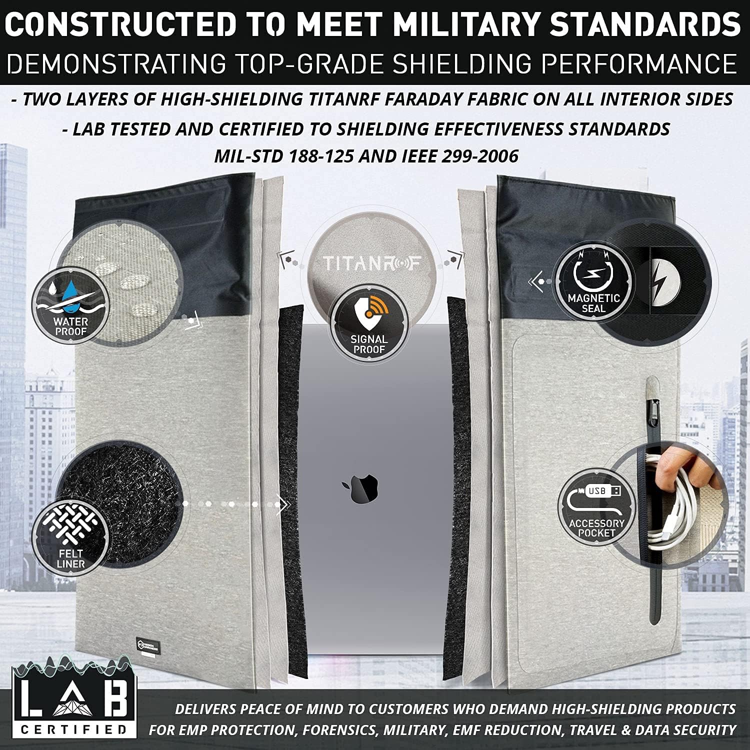 Mission Darkness Dry Shield Faraday Laptop Sleeve // Slim Waterproof Bag for Laptop Computers, RF Shielding Liner, Felt Padding, Magnetic Roll Closure, Signal Blocking, Anti-Hacking, Data Security