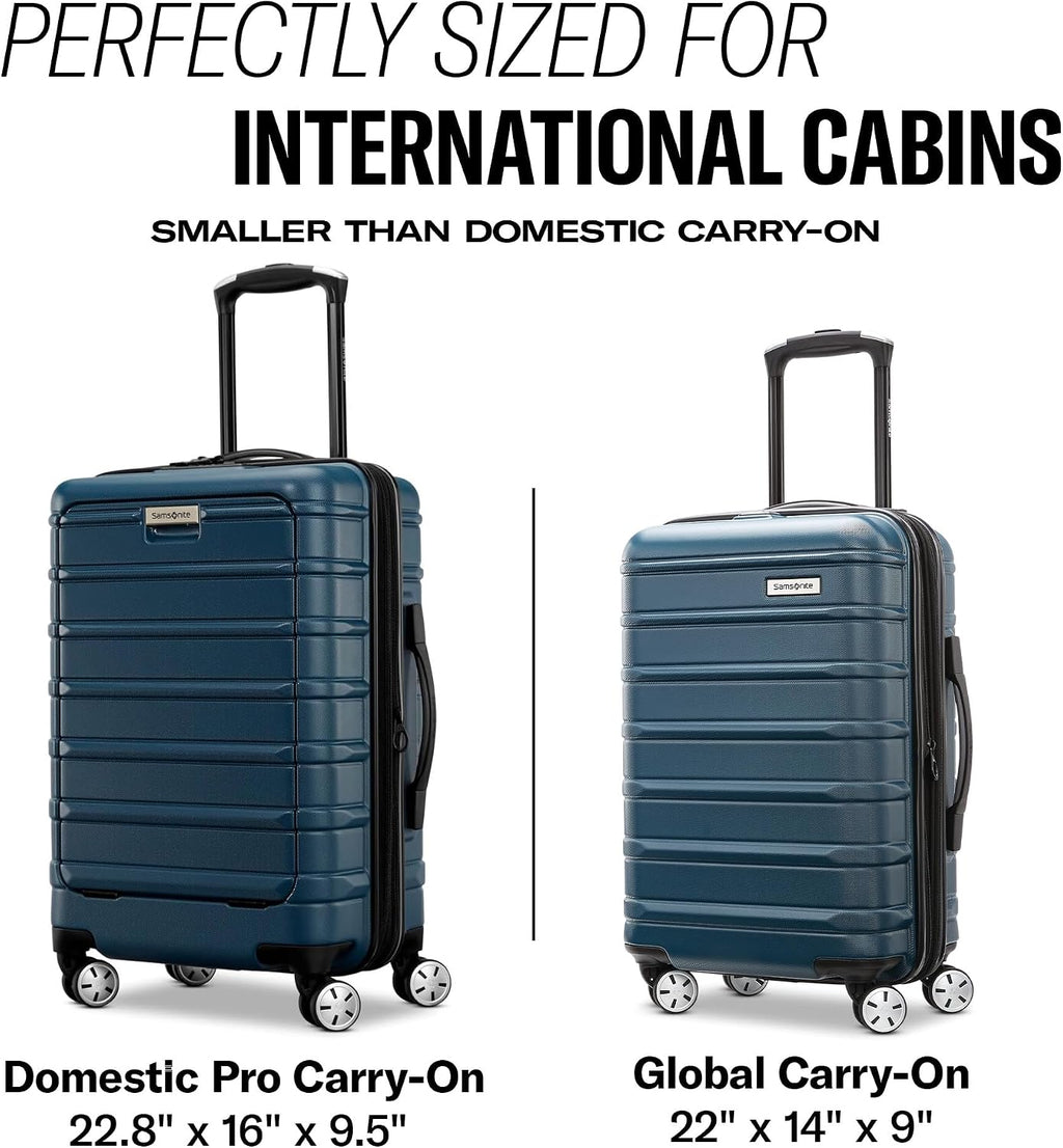 Samsonite Omni 2 Global Carry-On Spinner Luggage - Compact Size For International Travel - Airline-Approved - Features Expandable Polycarbonate Shell, 360° Wheels, USB Power Hub - Nova Teal