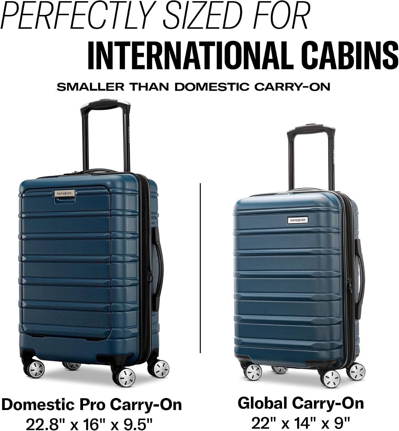 Samsonite Omni 2 Global Carry-On Spinner Luggage - Compact Size For International Travel - Airline-Approved - Features Expandable Polycarbonate Shell, 360° Wheels, USB Power Hub - Nova Teal
