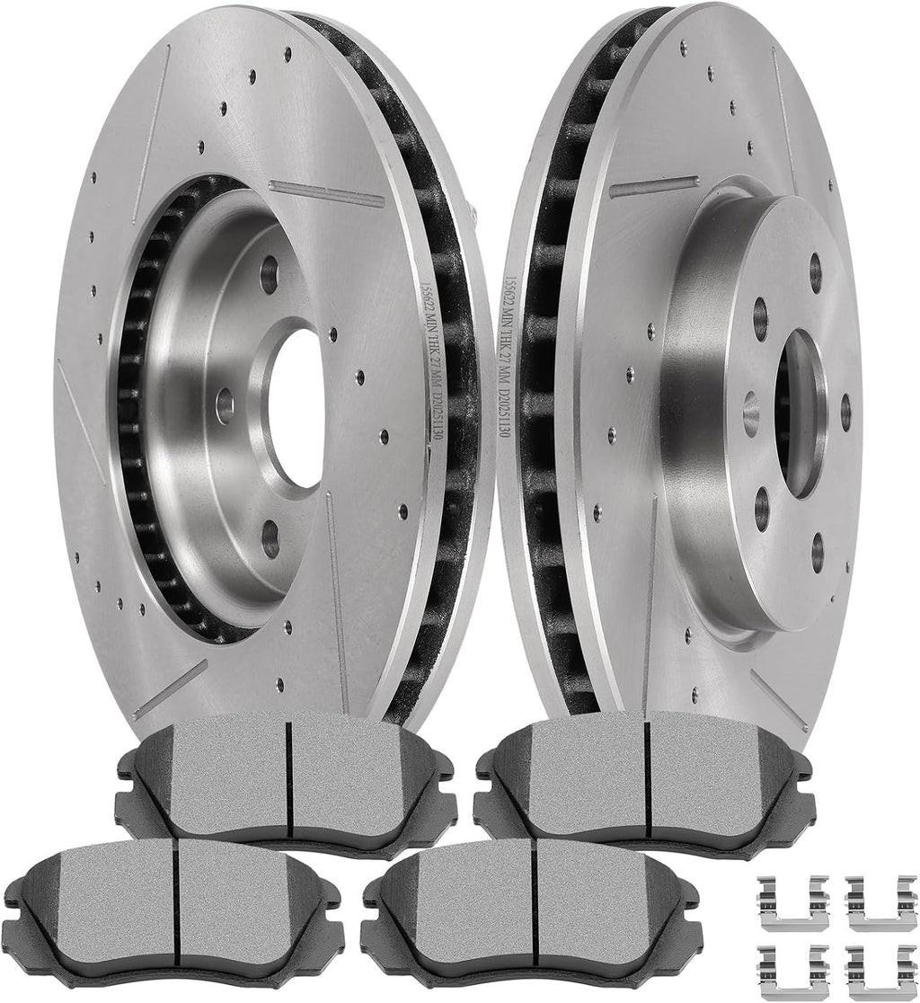 SCITOO Brake Kits For Buick For Allure,For LaCrosse,For Regal,For Chevy For Equinox,For GMC For Terrain,For Saab Front Drilled & Slotted Disc Brake Rotors and Ceramic Brake Pads 55174;D1421
