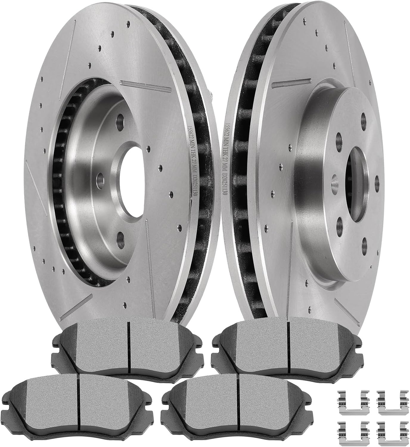 SCITOO Brake Kits For Buick For Allure,For LaCrosse,For Regal,For Chevy For Equinox,For GMC For Terrain,For Saab Front Drilled & Slotted Disc Brake Rotors and Ceramic Brake Pads 55174;D1421