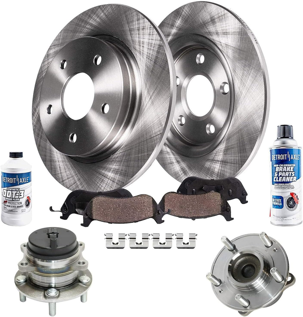 Detroit Axle - FWD Rear Wheel Bearing Hubs Brake Kit for 2017-2018 Hyundai Santa Fe Sport 2017-2019 Santa Fe XL, Wheel Bearing Hubs Brake Rotors Ceramic Brake Pads w/Hardware Replacement