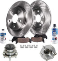 Detroit Axle - FWD Rear Wheel Bearing Hubs Brake Kit for 2017-2018 Hyundai Santa Fe Sport 2017-2019 Santa Fe XL, Wheel Bearing Hubs Brake Rotors Ceramic Brake Pads w/Hardware Replacement