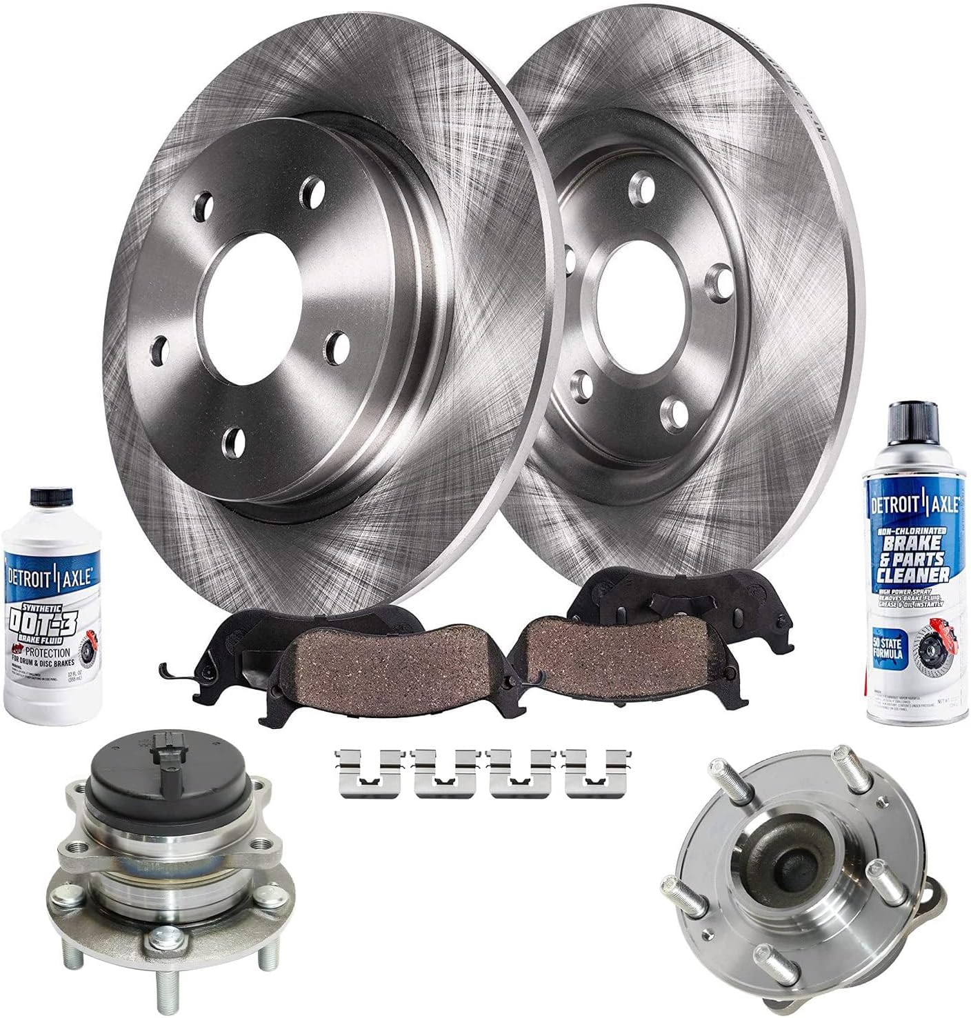 Detroit Axle - FWD Rear Wheel Bearing Hubs Brake Kit for 2017-2018 Hyundai Santa Fe Sport 2017-2019 Santa Fe XL, Wheel Bearing Hubs Brake Rotors Ceramic Brake Pads w/Hardware Replacement