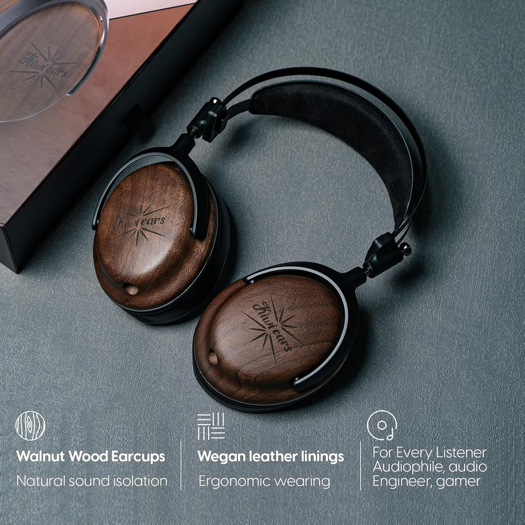 Linsoul Kiwi Ears Atheia Dynamic + Planar Magnetic Driver Over Ear Headphones, Closed Back, HiFi Stereo Monitor with Walnut Wood Earcups, Detachable Cable for Musician Audiophile