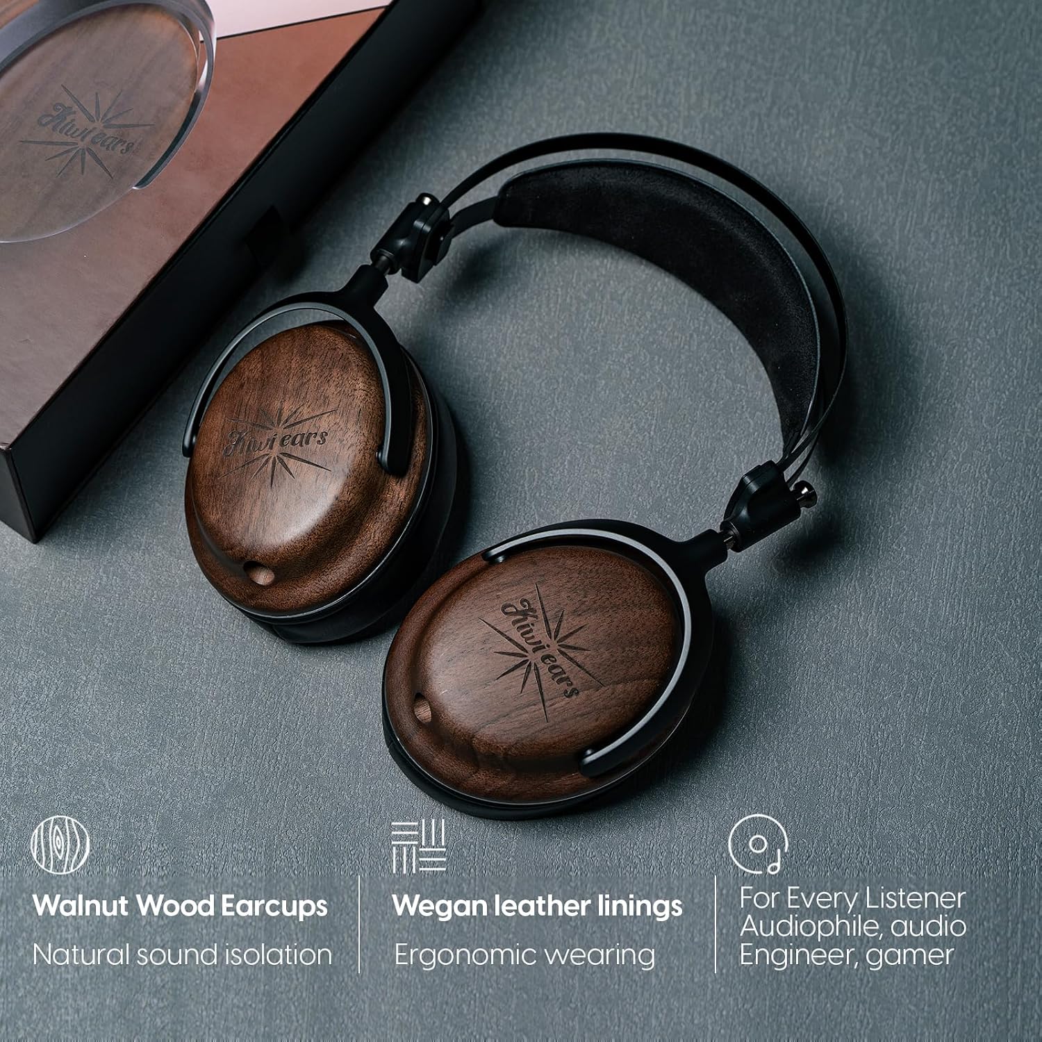 Linsoul Kiwi Ears Atheia Dynamic + Planar Magnetic Driver Over Ear Headphones, Closed Back, HiFi Stereo Monitor with Walnut Wood Earcups, Detachable Cable for Musician Audiophile