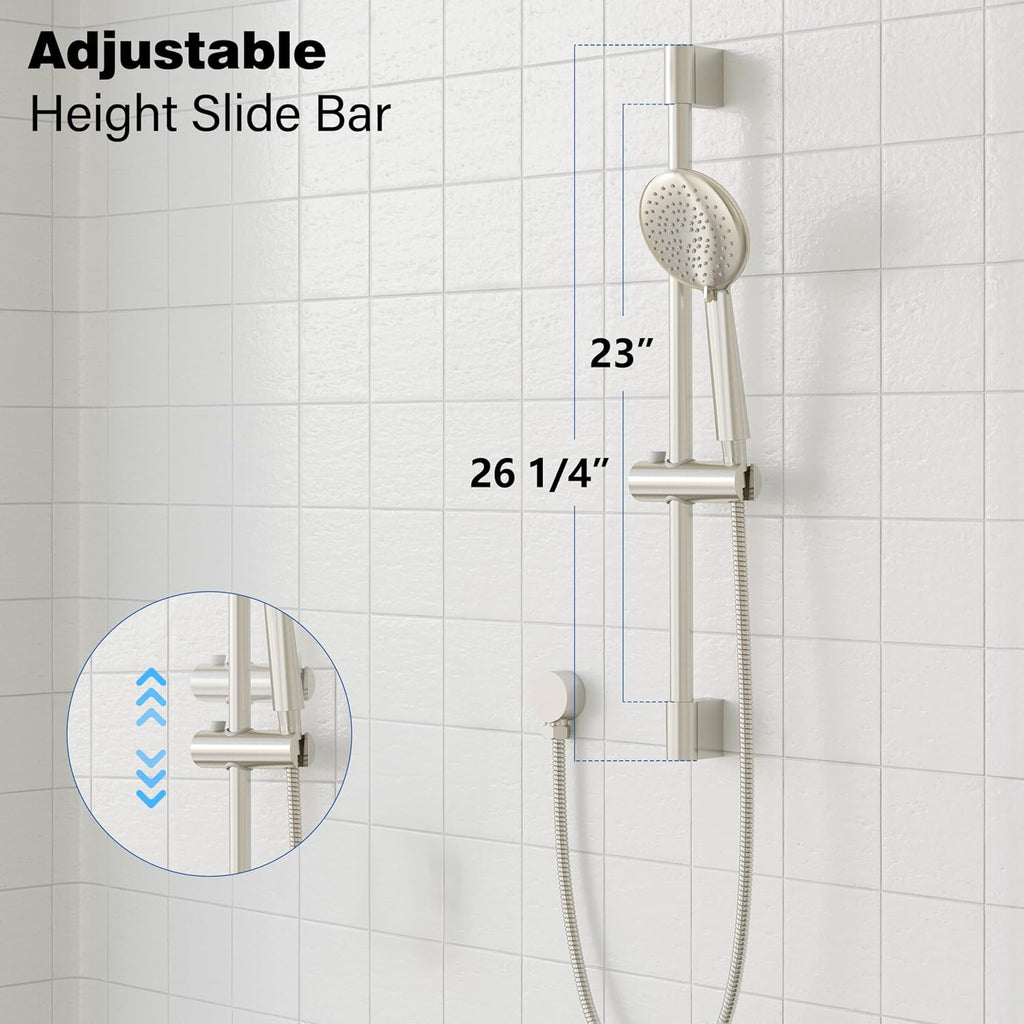 Gabrylly Shower System, High Pressure 12' Rain Shower Head with Handheld Shower, Wall Mounted Slide Bar Shower Faucet Set Complete, Shower Combo Set with Shower Valve,Brushed Nickel