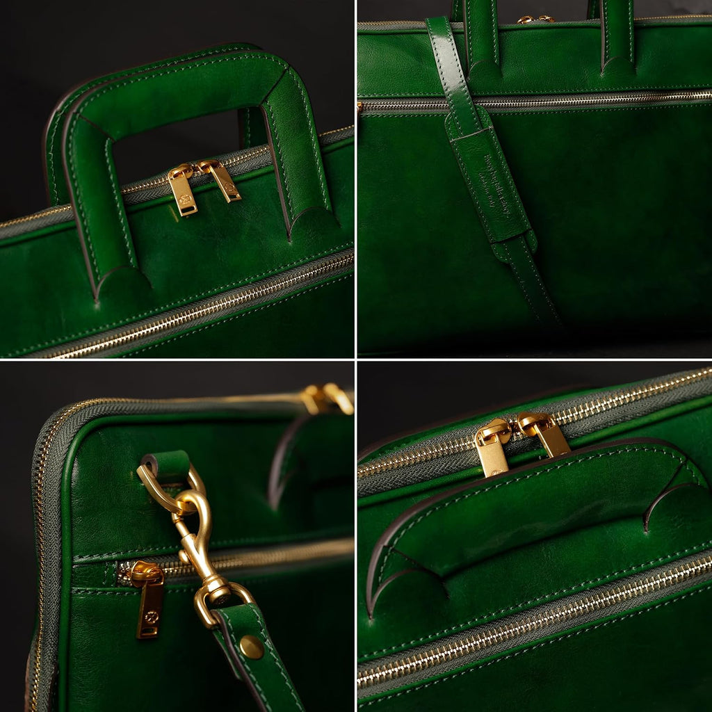 Time Resistance Slim Leather Briefcase - Italian Handmade Leather Computer Bag - Briefcase for Men and Women - Laptop Bag