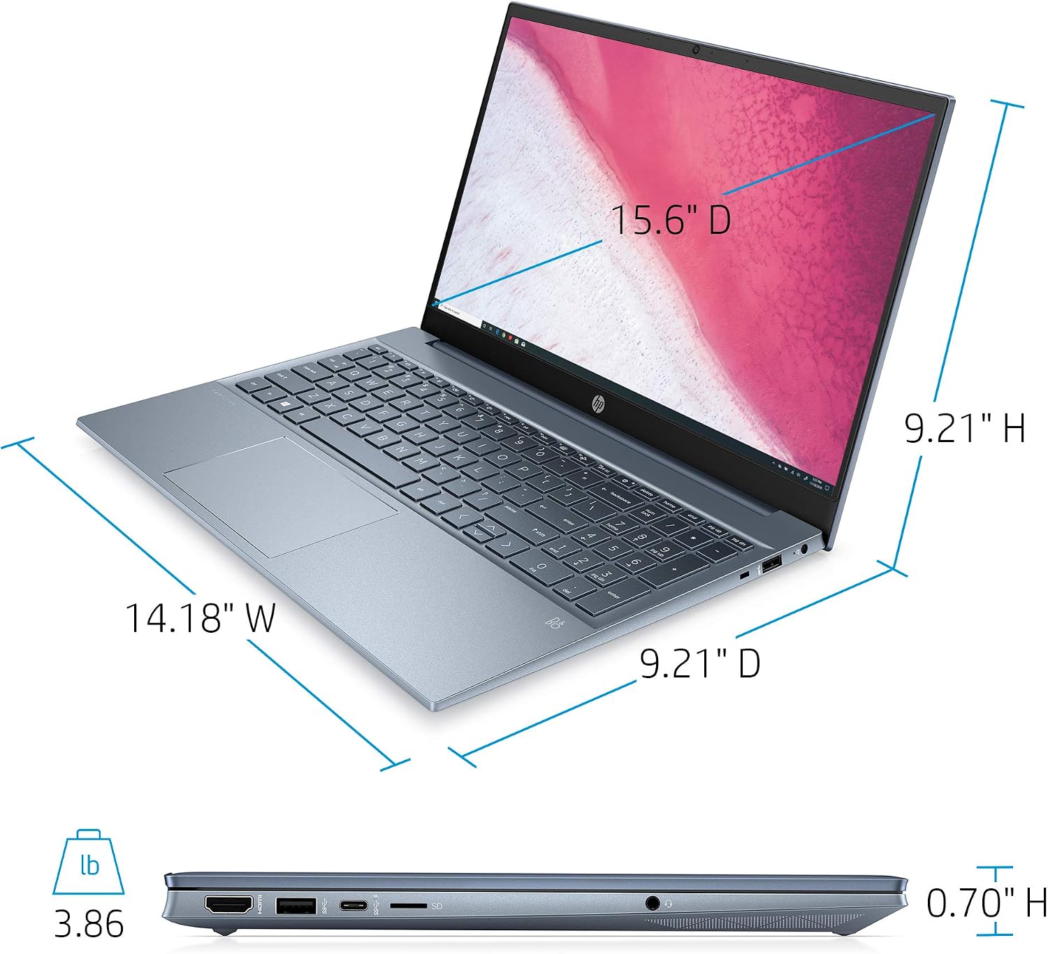 HP Pavilion 15.6' FHD 1920 x 1080 Laptop AMD Ryzen 5 5500U 8GB SDRAM 512GB SSD Windows 10 Horizon Blue
