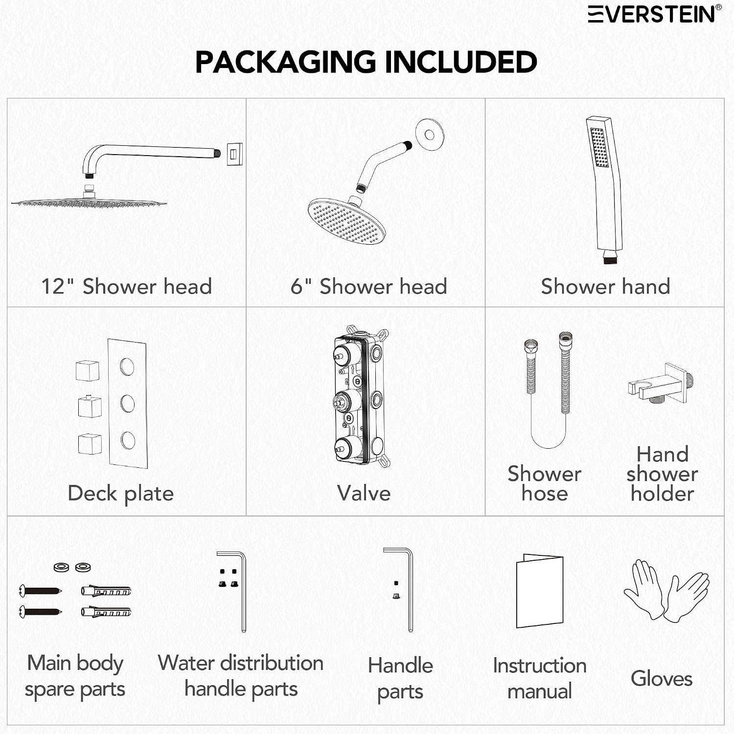 Thermostatic Shower system, 12 & 6 in. Bathroom Shower Set Wall Mount Dual Shower Head Faucet in Matte Black
