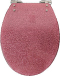 Glitter Toilet Seat Oval 36 * 42Cm， Resin Toilet Seat with Quietly Close and Quick Release Hinges， Top Fixing Easy to Install and Easy to Clean，Silver，Pink
