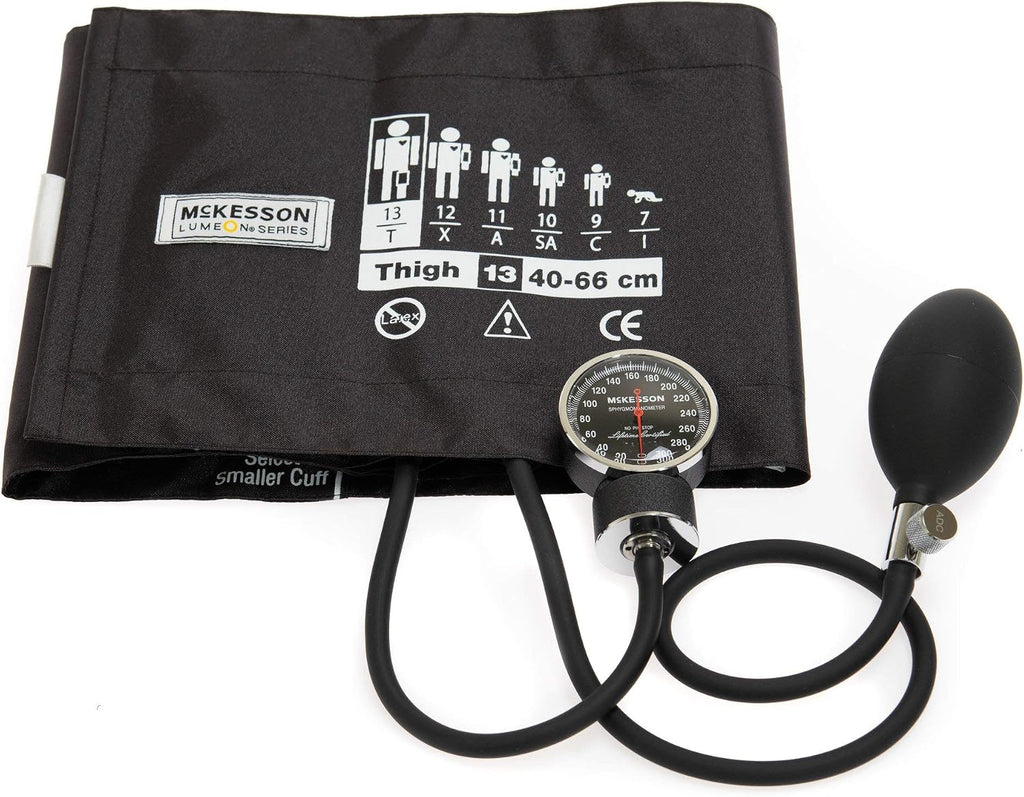 McKesson LUMEON Deluxe Aneroid Sphygmomanometer, Blood Pressure with Cuff, Thigh, Brown, Adult Large, 12 Count