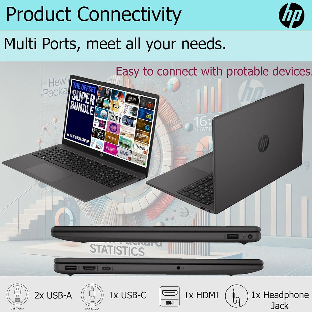 HP 15.6 inch Laptop with Free Microsoft 365| 16GB RAM, 128GB SSD with 128GB External Drive| Intel Quad-Core Processor| HDMI| USB-C| Intel UHD Graphics| LED Backlight| Windows 11 H|Black