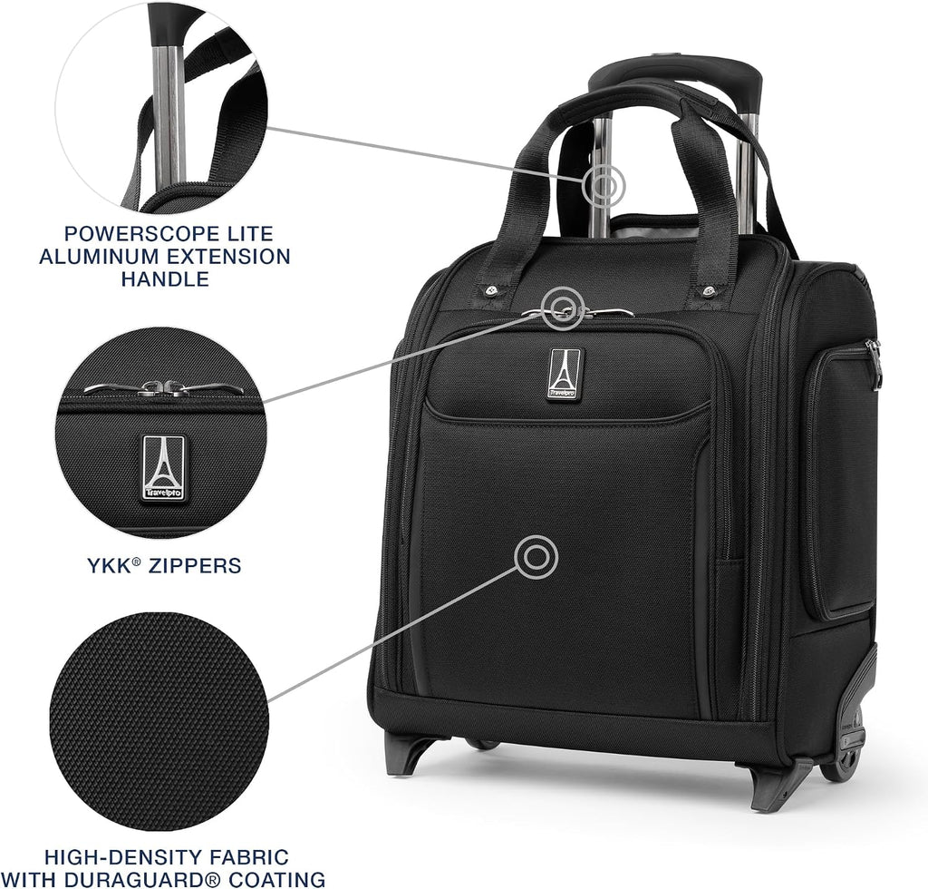 Travelpro Crew Classic Lightweight Softside Luggage, Rolling Underseat Carry on Bag, 14' Laptop or Tablet Sleeve, Men and Women, 17-Inch, Black