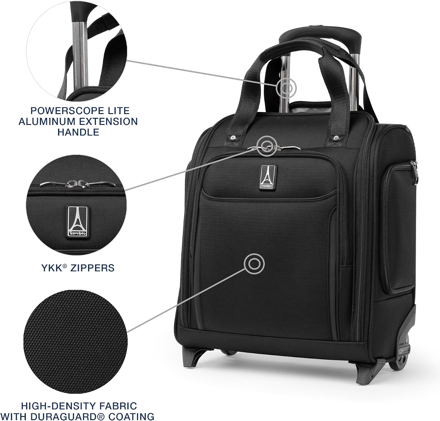 Travelpro Crew Classic Lightweight Softside Luggage, Rolling Underseat Carry on Bag, 14' Laptop or Tablet Sleeve, Men and Women, 17-Inch, Black