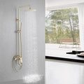 Brushed Gold Exposed Shower Syem with Handheld, 3 Functions Bathtub Shower Faucet Sets with Brass Valve, Shower Fixture with 10-Inch Rainfall Shower Head, Height Adjustable Shower Set