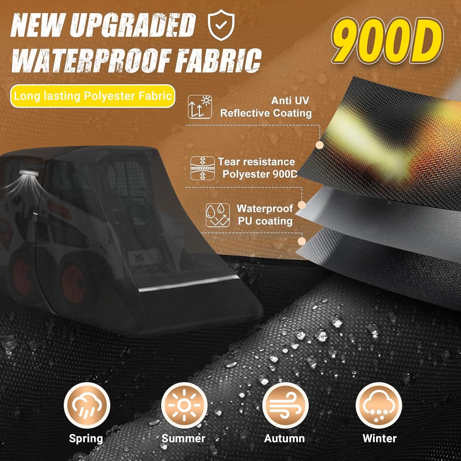 900D Skid Steer Cover Waterproof Heavy Duty, Windproof UV Protection Track Loader Cover Compatible with Bobcat, John Deere, Kubota, Caterpillar, Case, New Holland, JCB, 148 * 75 * 80 inch