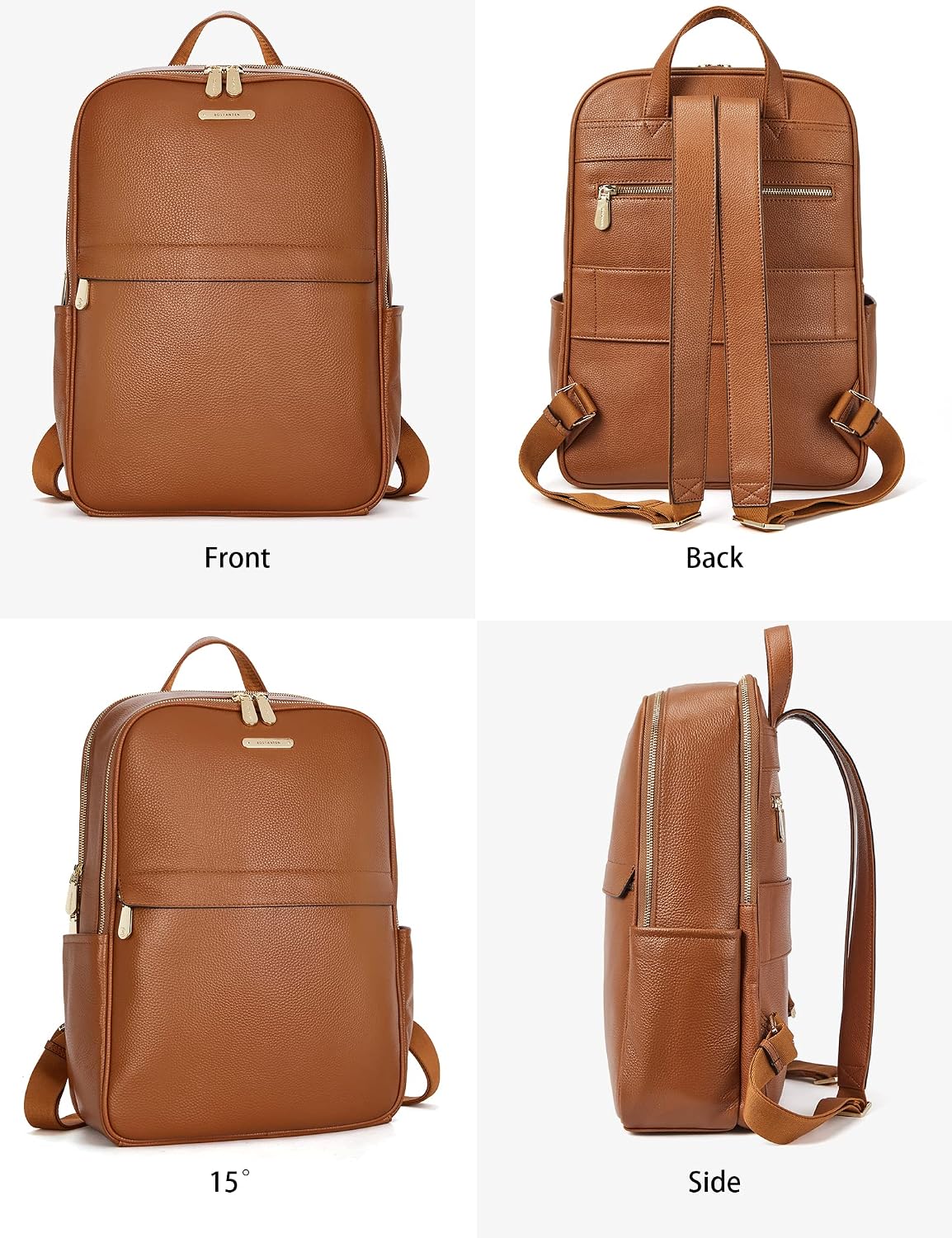 BOSTANTEN Genuine Leather 15.6 inch Laptop Backpack Purse for Women College Casual Backpack Travel Bag