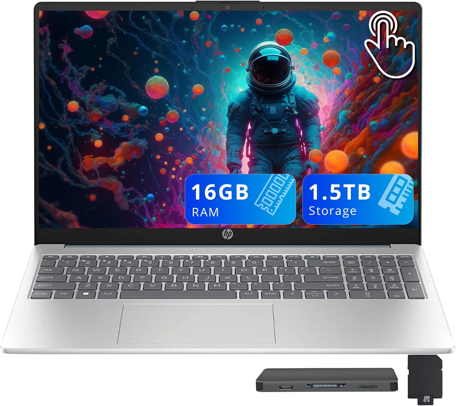 HP 15.6' FHD Touchscreen Laptop, Intel i3-N305, 16GB DDR4 RAM, 1.5TB Storage(512GB SSD+1TB Docking Station Set), Intel UHD Graphics, Numeric Keypad, 720p HD Camera, Wi-Fi 6, Win 11, Moonlight Blue