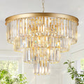 Gold Crystal Chandeliers 24' Modern Large Chandeliers Luxury 4-Tier 12 Lights K9 Crystal Round Ceiling Pendant Light Fixture Contemporary for Dining Room Foyer Staircase Living Room