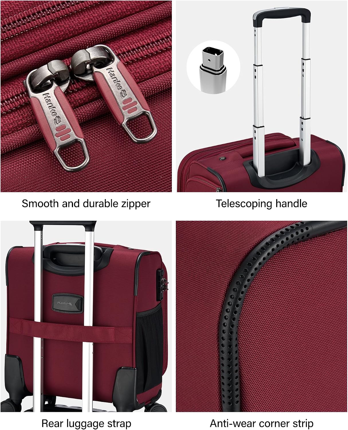 Hanke 16 Inch Underseat Carry On Luggage with Wheels Small Suitcase Softside Luggage Bags for Travel Lightweight Suitcases with Wheels Travel Luggage Personal Item for Men and Women(Burgundy)