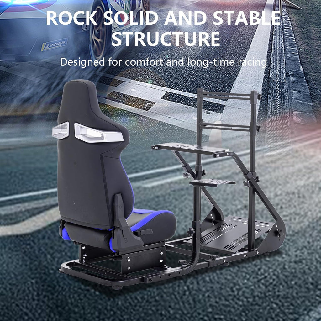 Racing Simulator Cockpit with Monitor Mount and Seat,Sim Racing Cockpit Compatible with Fanatec,PXN,Thrustmaster and Logitech Adjustable Driving Simulators,Excluding Handbrake, Pedals & Monitor (Black+Blue)