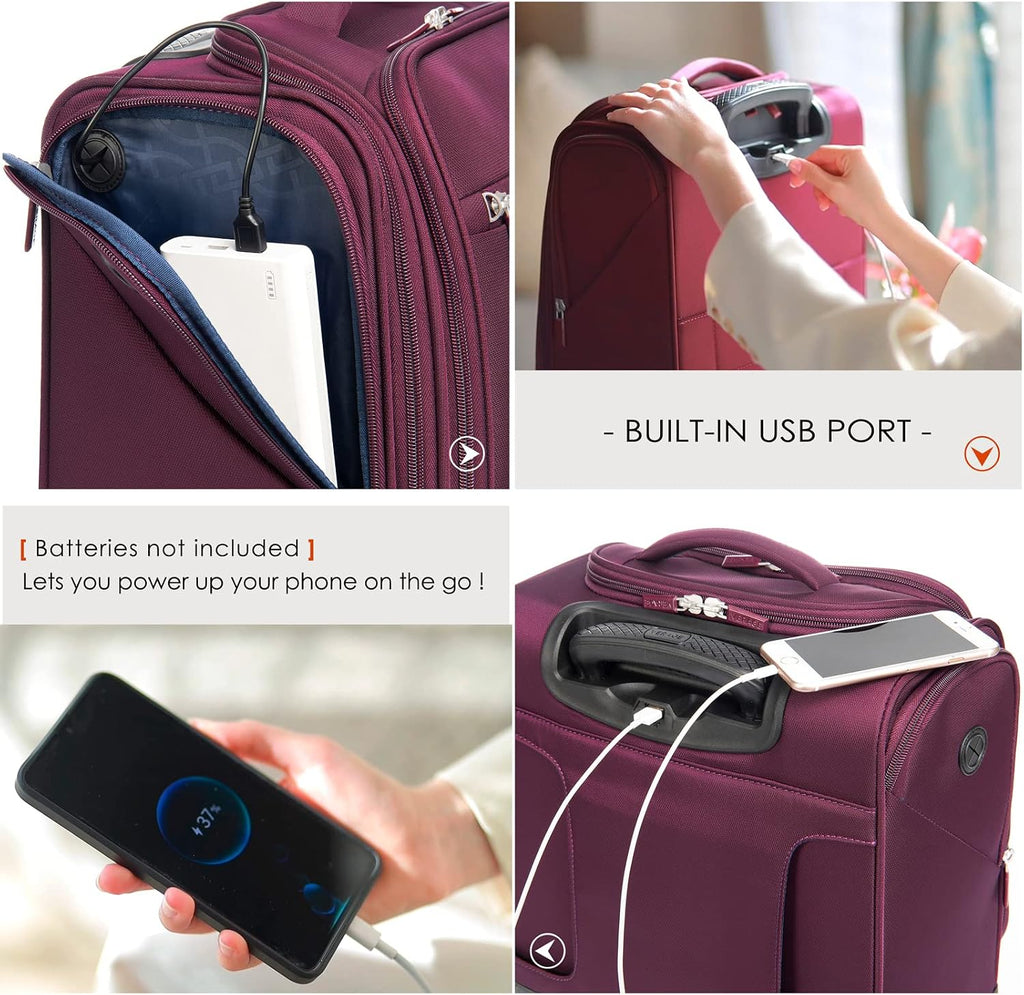 Verage Carry On Underseat Luggage with Wheels & USB Port, 14 Inch Wheeled Spinner Bag Carry-on Luggages for Airlines, Lightweight Suitcase Men Women, Pilots and Crew (14.5-Inch Plus Underseat)